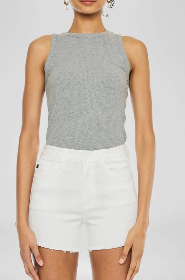 High Rise White Raw Hem Denim Shorts