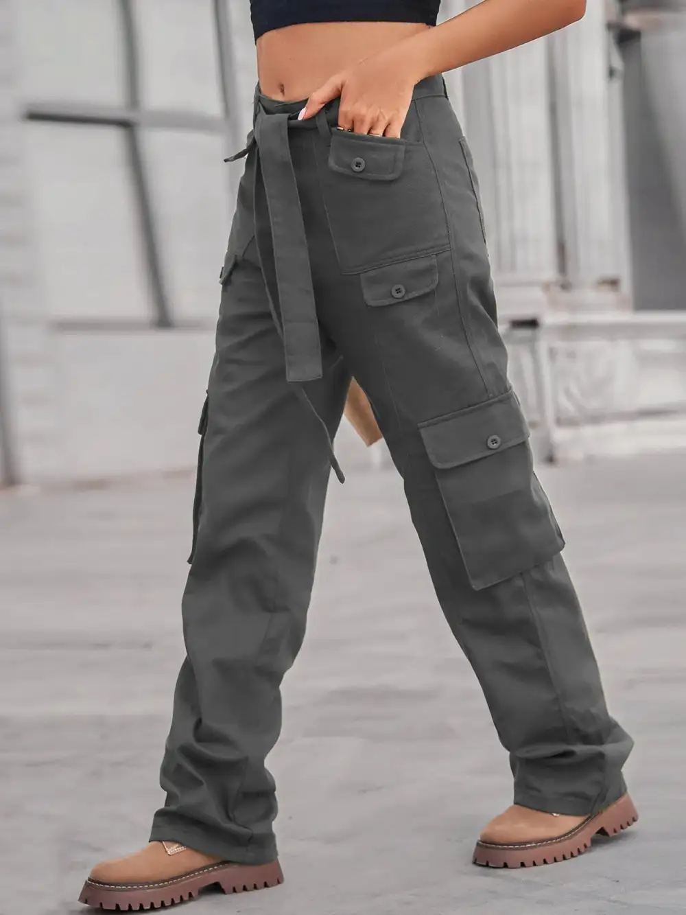 High Waist Cargo Pocketed Denim Jeans