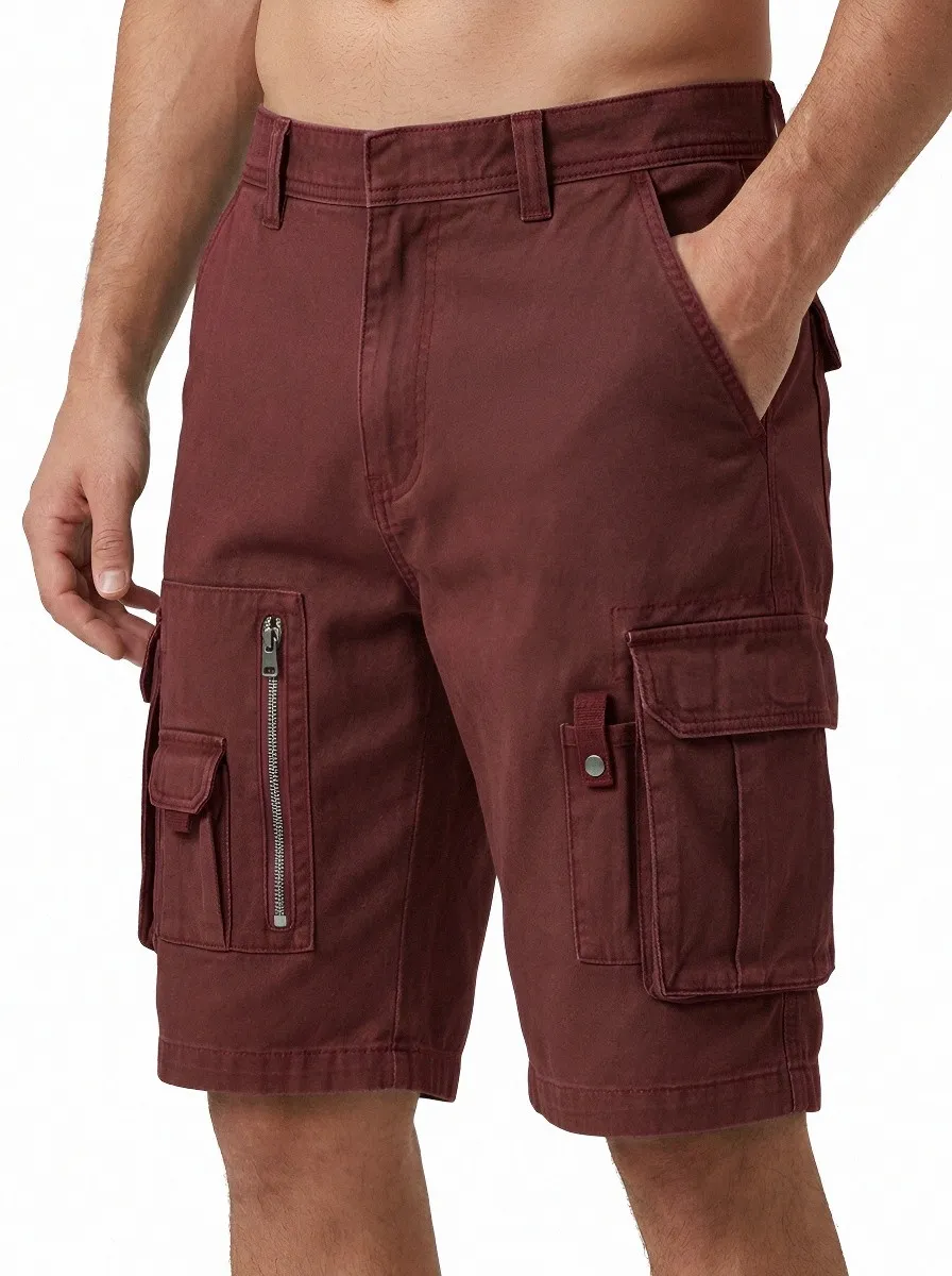 Men's Multi-Pocket Straight-Leg Slant-Pocket Cargo Shorts