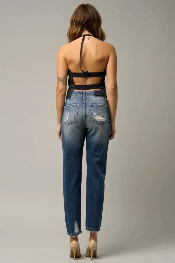 High Waist Straight Heavy Distressed Jeans