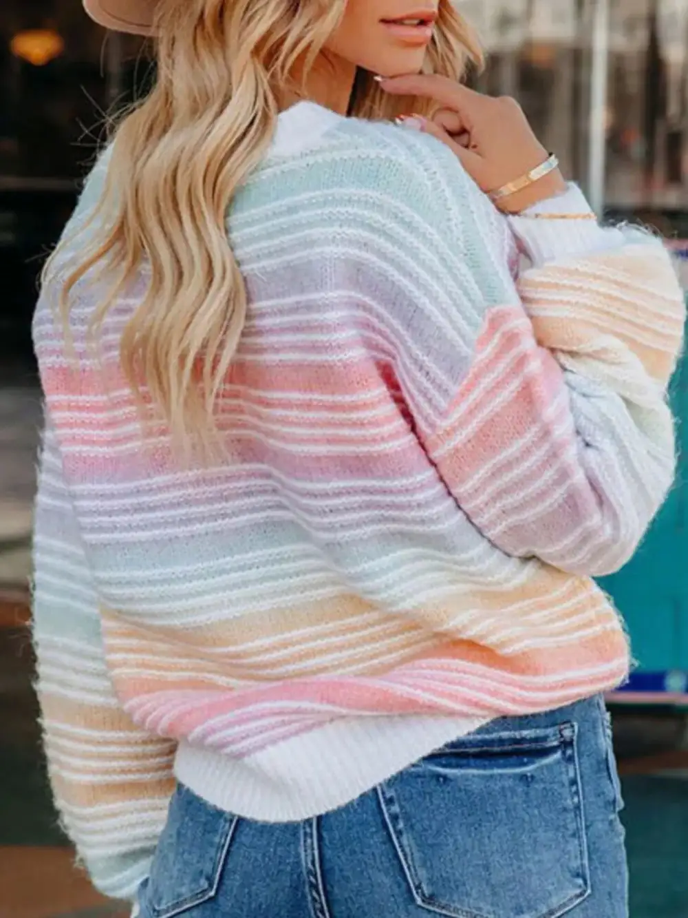 Drop Shoulder Striped Sweater