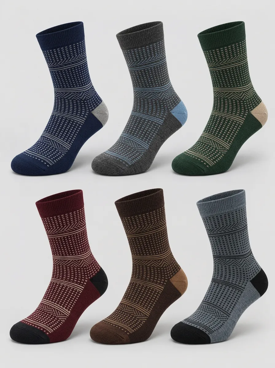 Men's Geometric Patterned Printed Socks 6-Pack