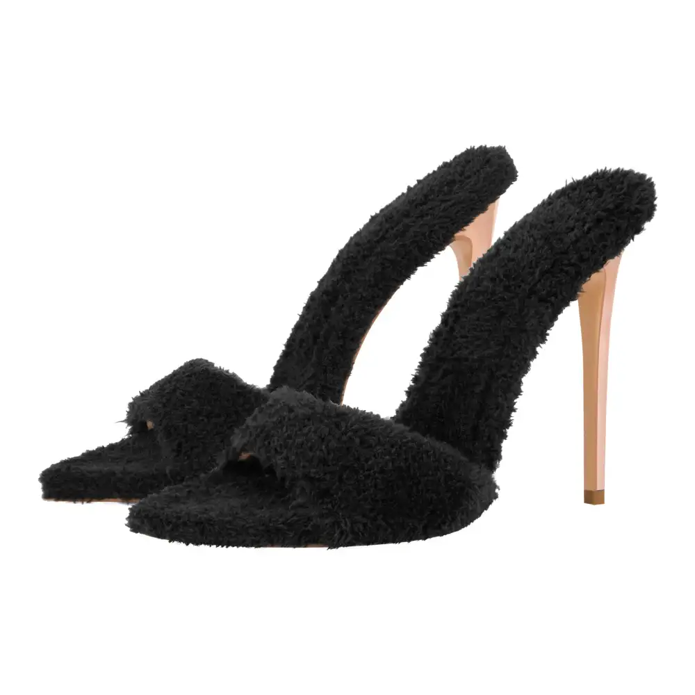Sherpa Pointed Toe High Heel Sandals
