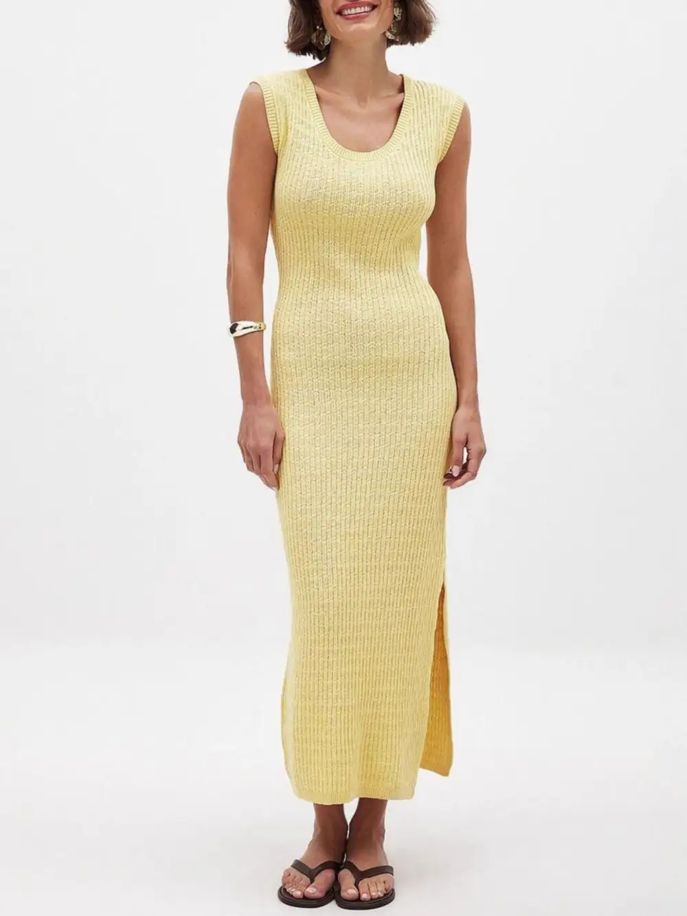 Knit Slit Sleeveless Midi Dress