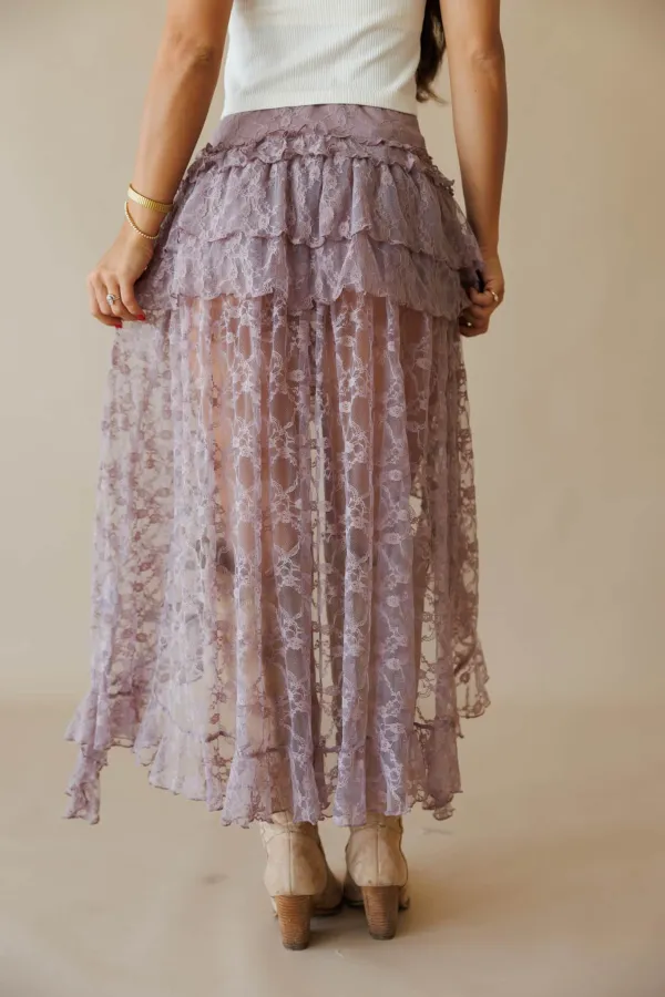 Lace Slit Detail Tiered Skirt