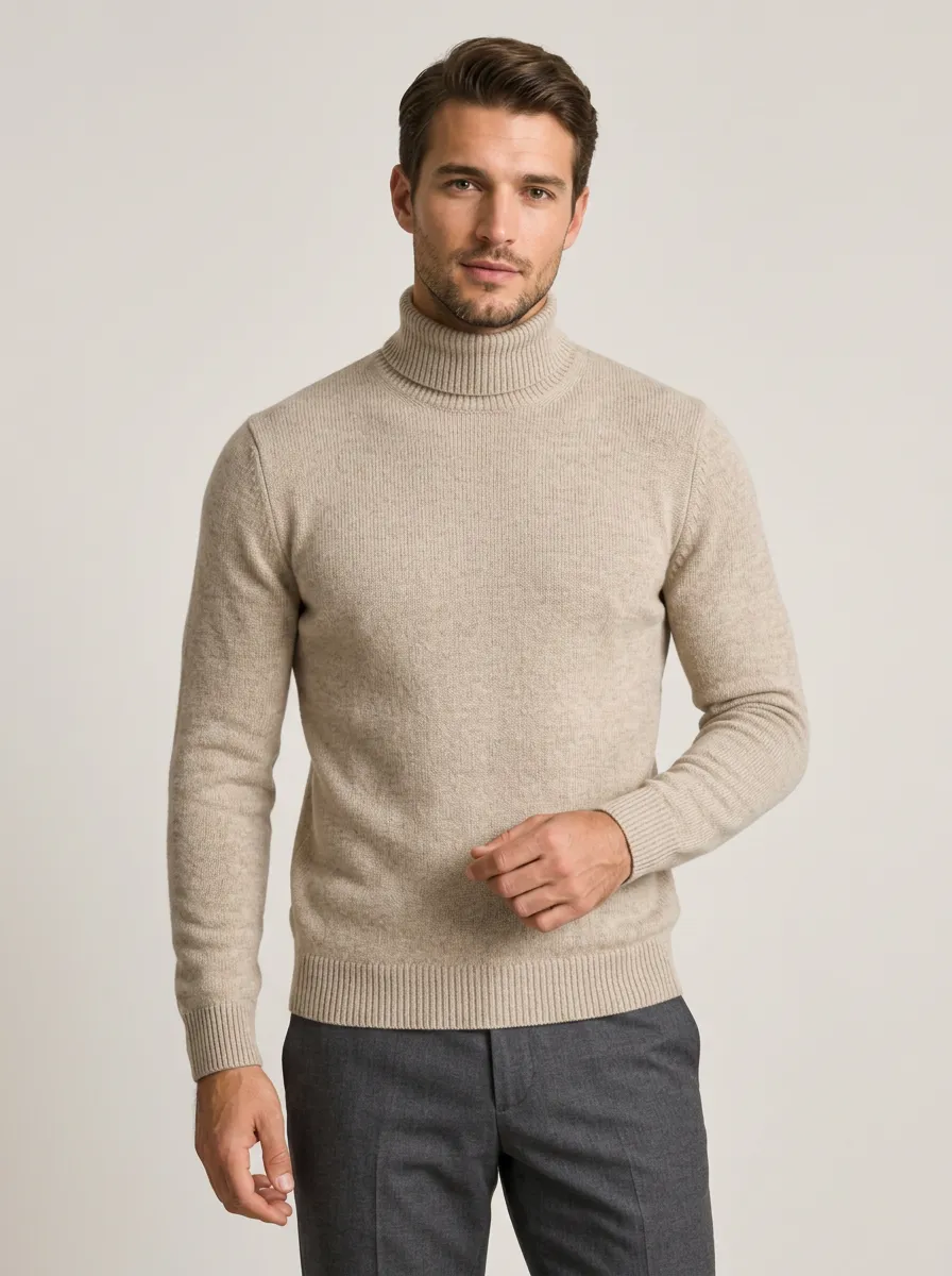 Men's Versatile Ribbed Knit Turtleneck Sweater