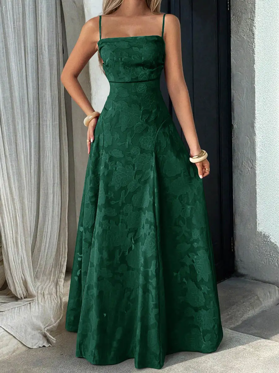 Jacquard Pleated Neck Maxi Dress