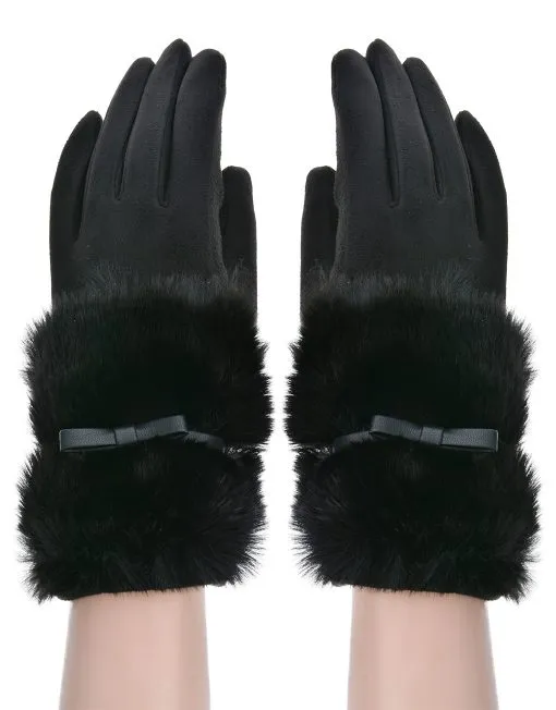 Band Detail Faux Fur Gloves