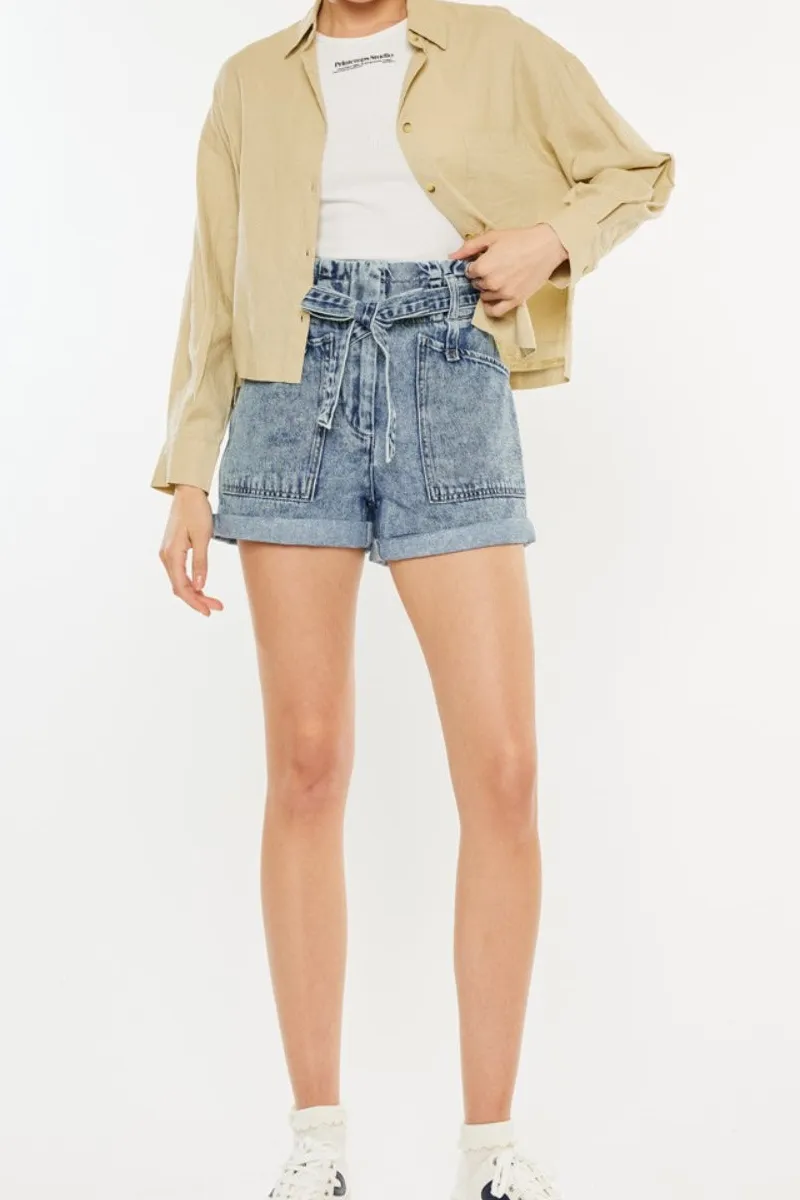 Ultra High Rise Paperbag Denim Shorts
