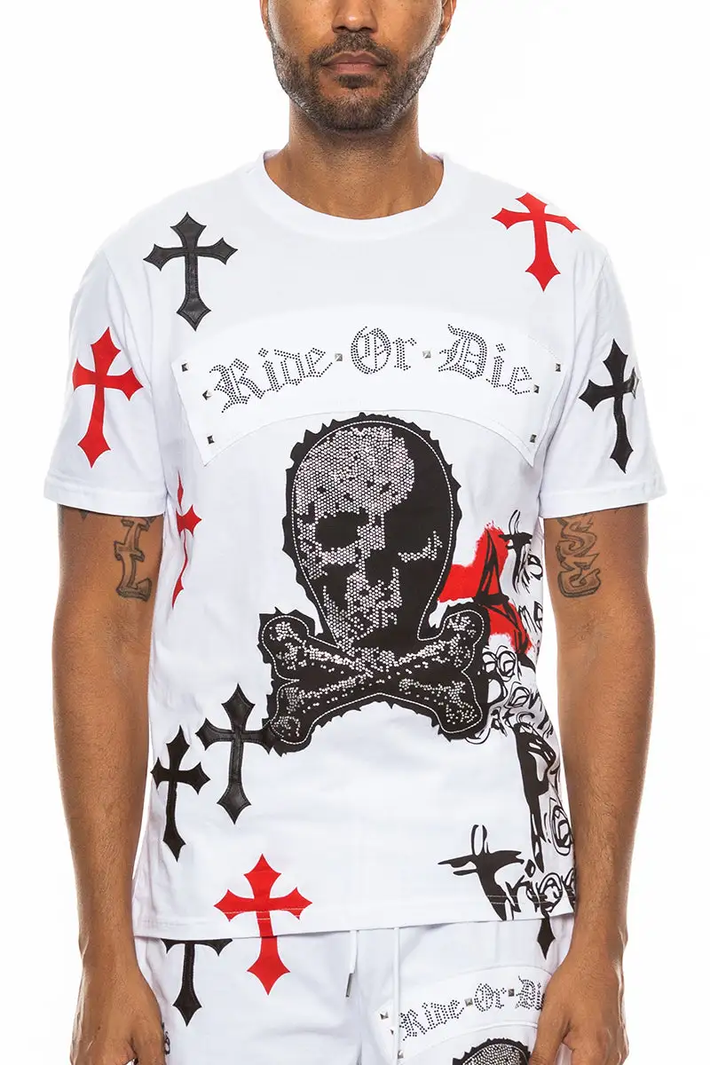 Bejewelled Chrome Skull T-Shirt