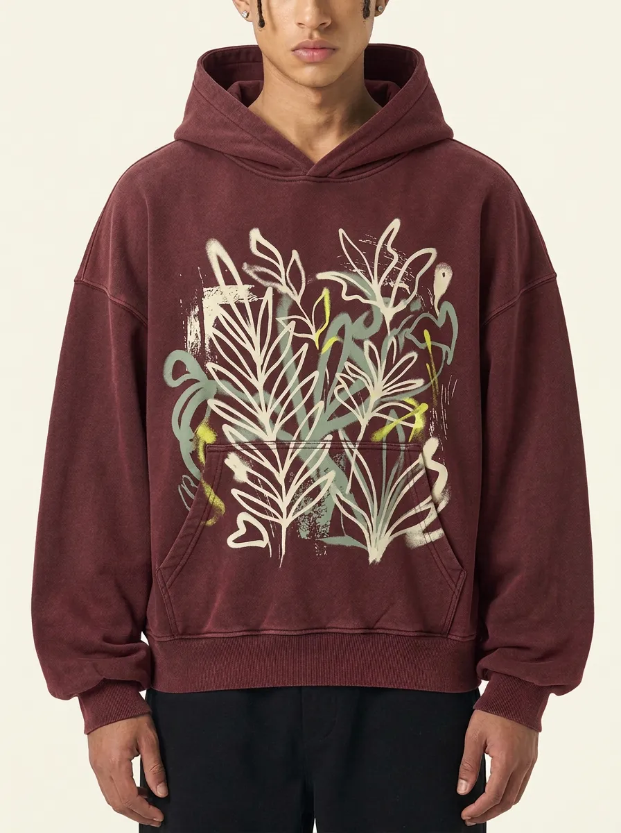 Unisex Botanical Art Streetwear Graffiti Hoodie
