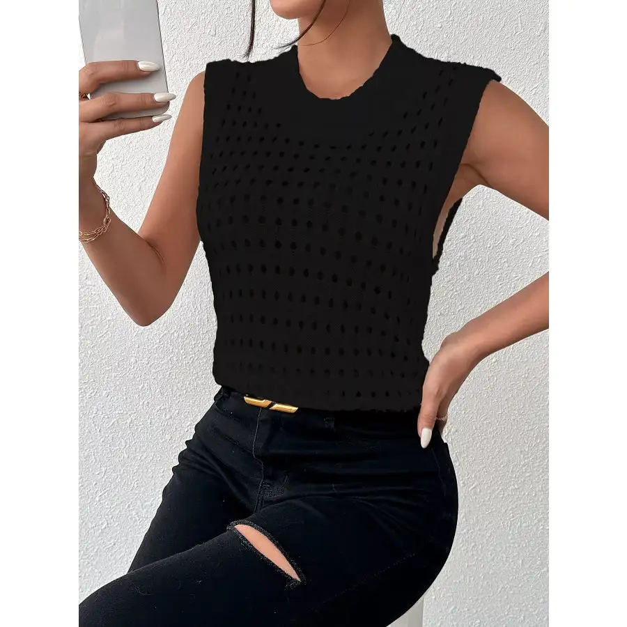 Hollow Out Round Neck Knit Tank