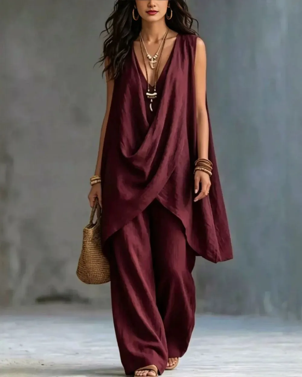 Boho Draped Two-Piece Set