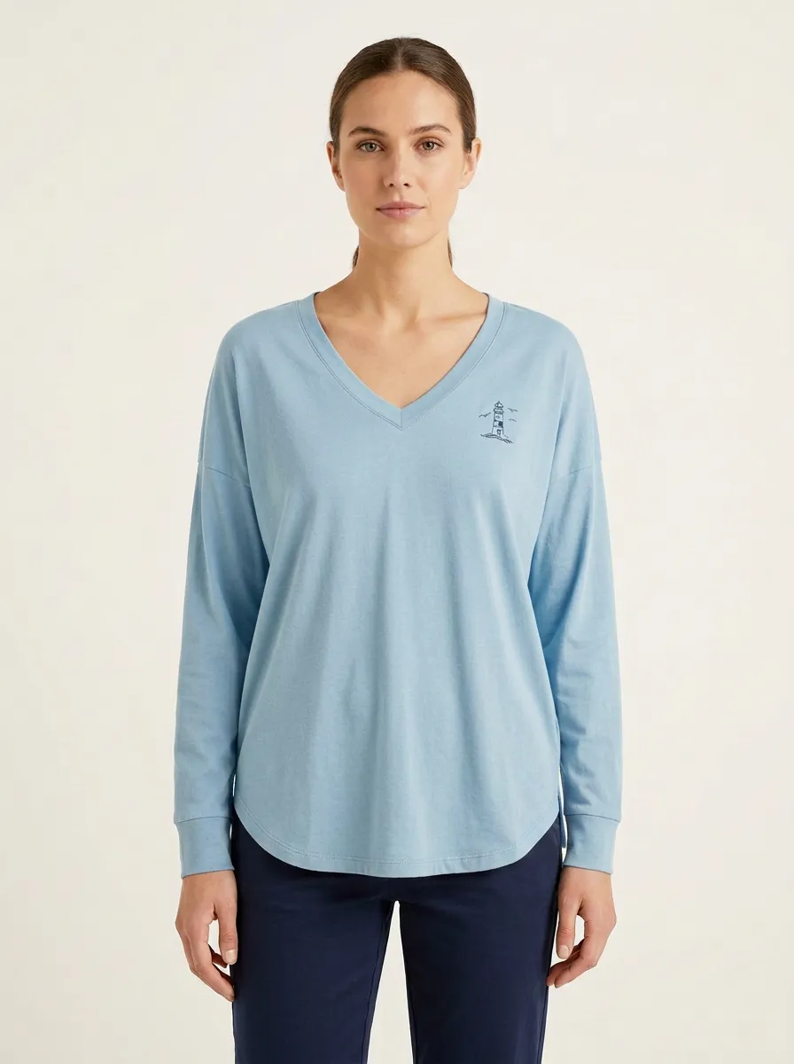 Women's V-Neck Graphic Long-Sleeve T-Shirt