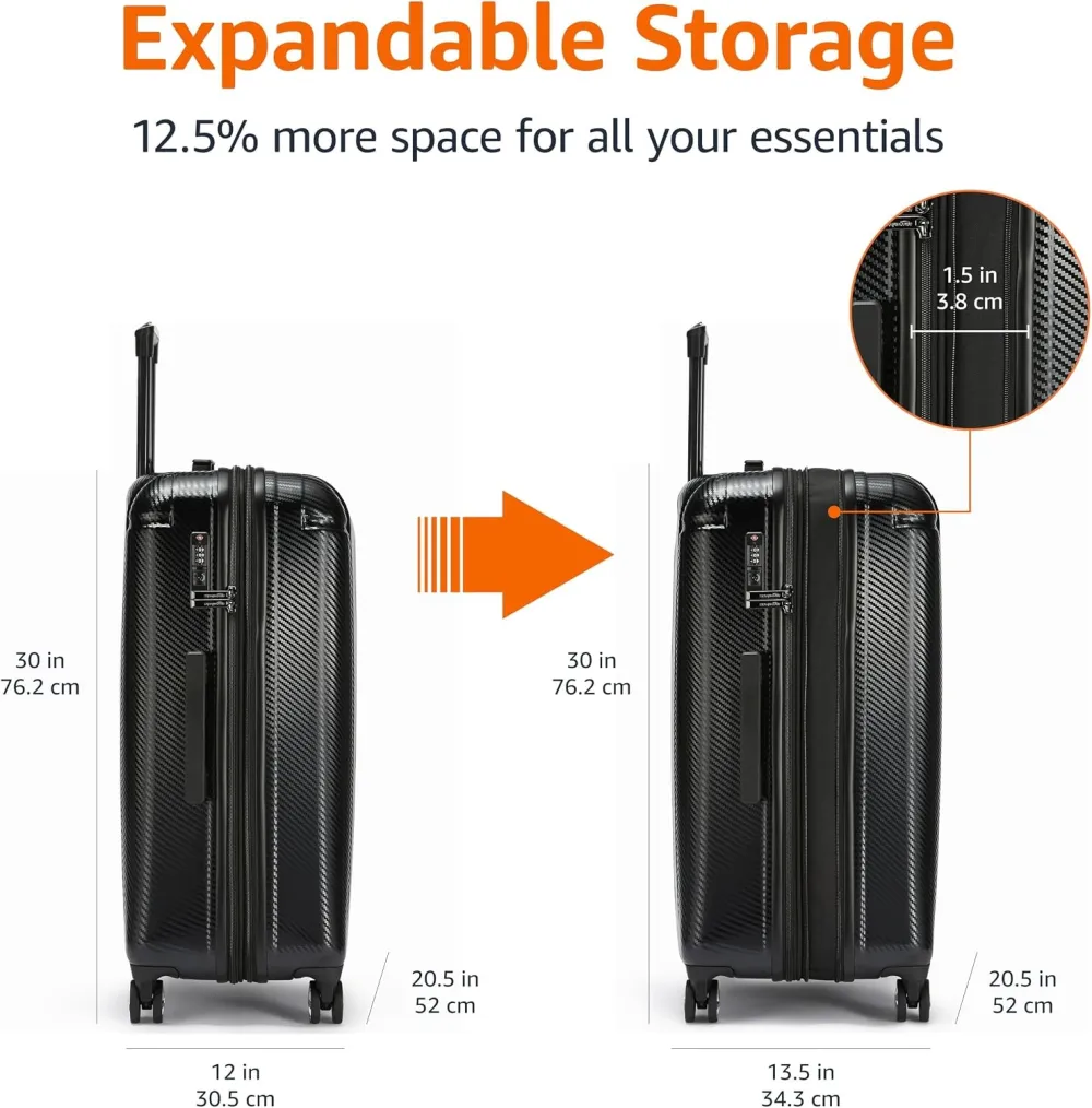 Amazon Basics 30-Inch Hardside Checked Spinner Luggage With TSA Lock, Lightweight Expandable Suitcase, Scratch-Resistant Surface, 8 Multi-directional Wheels, Black