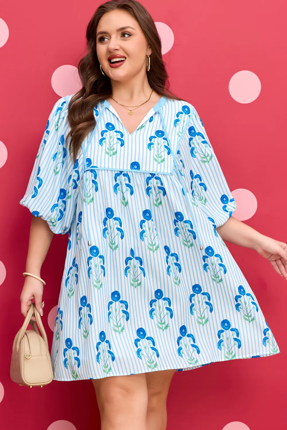 Blue Floral Plus Size Dress