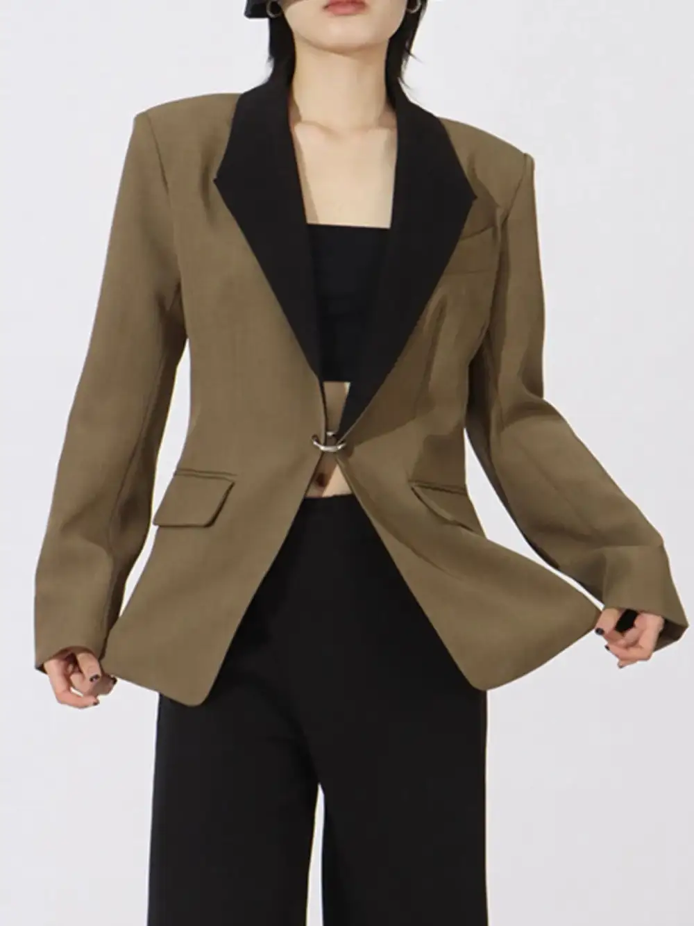 Lapel-Collar Long-Sleeve Contrast Blazer