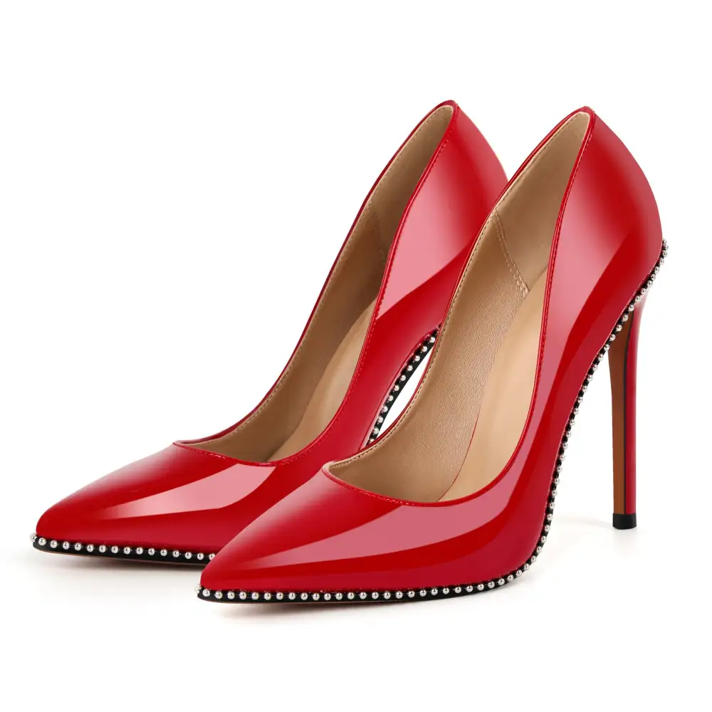 Rivet Pointed Toe Stiletto Slip On Pumps