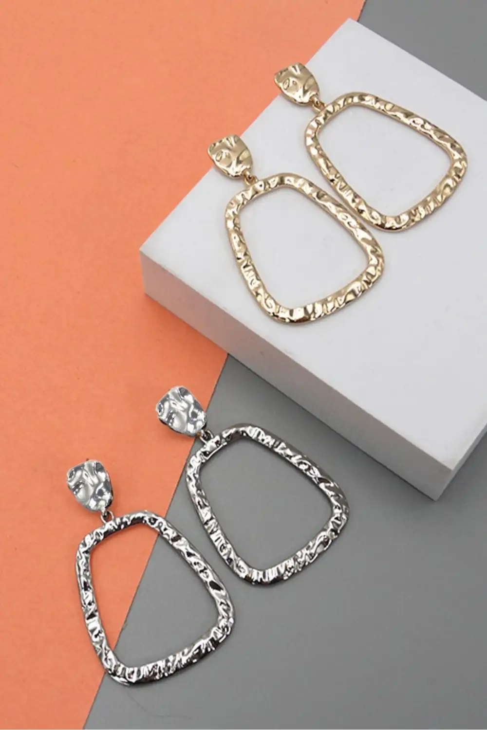 Hammered Cut Out Geo Earrings