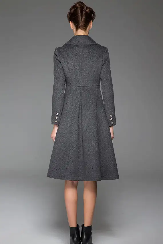 Wool Blend A Line Belted Pocketed Button Front Coat