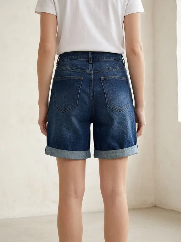Women's High-Waisted Cuffed Denim Shorts