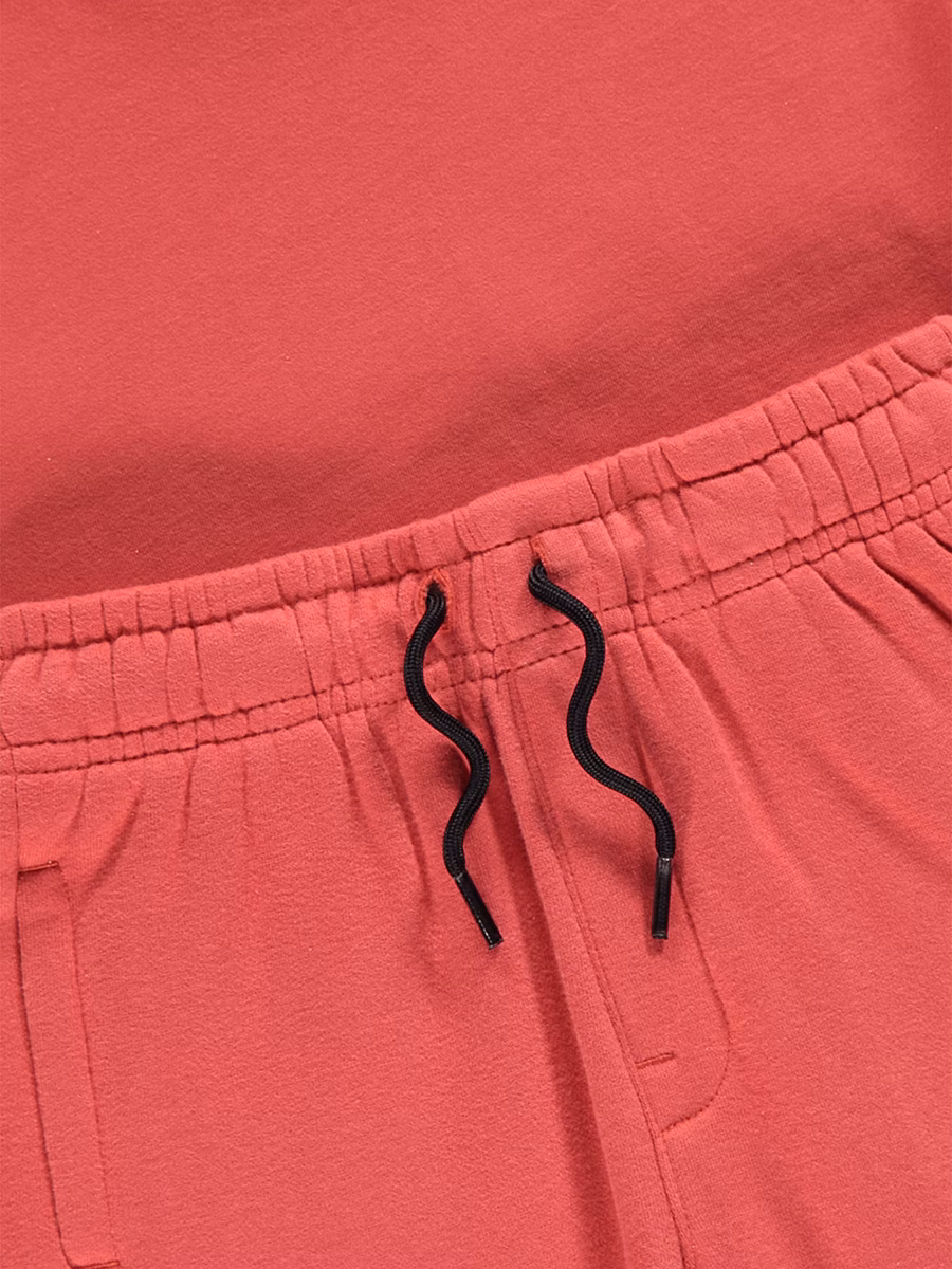 Red Jersey Crew Neck T-shirt and Shorts Set detail 1