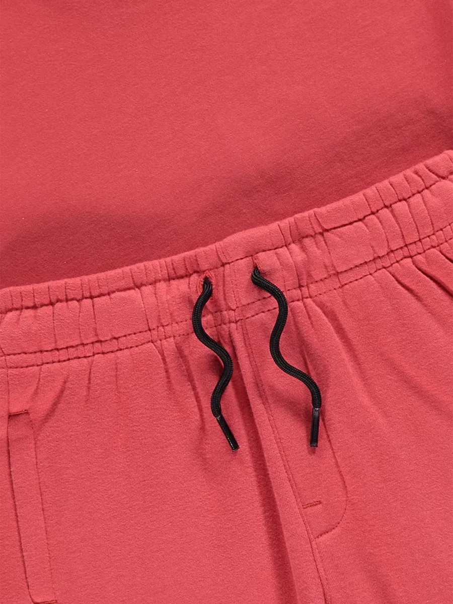 Red Jersey Crew Neck T-shirt and Shorts Set