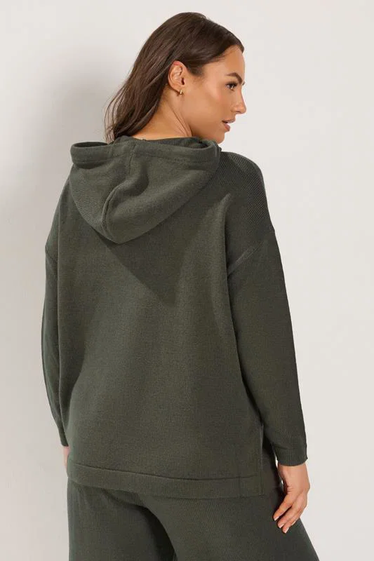 Khaki Green Knitted Hoodie detail 2