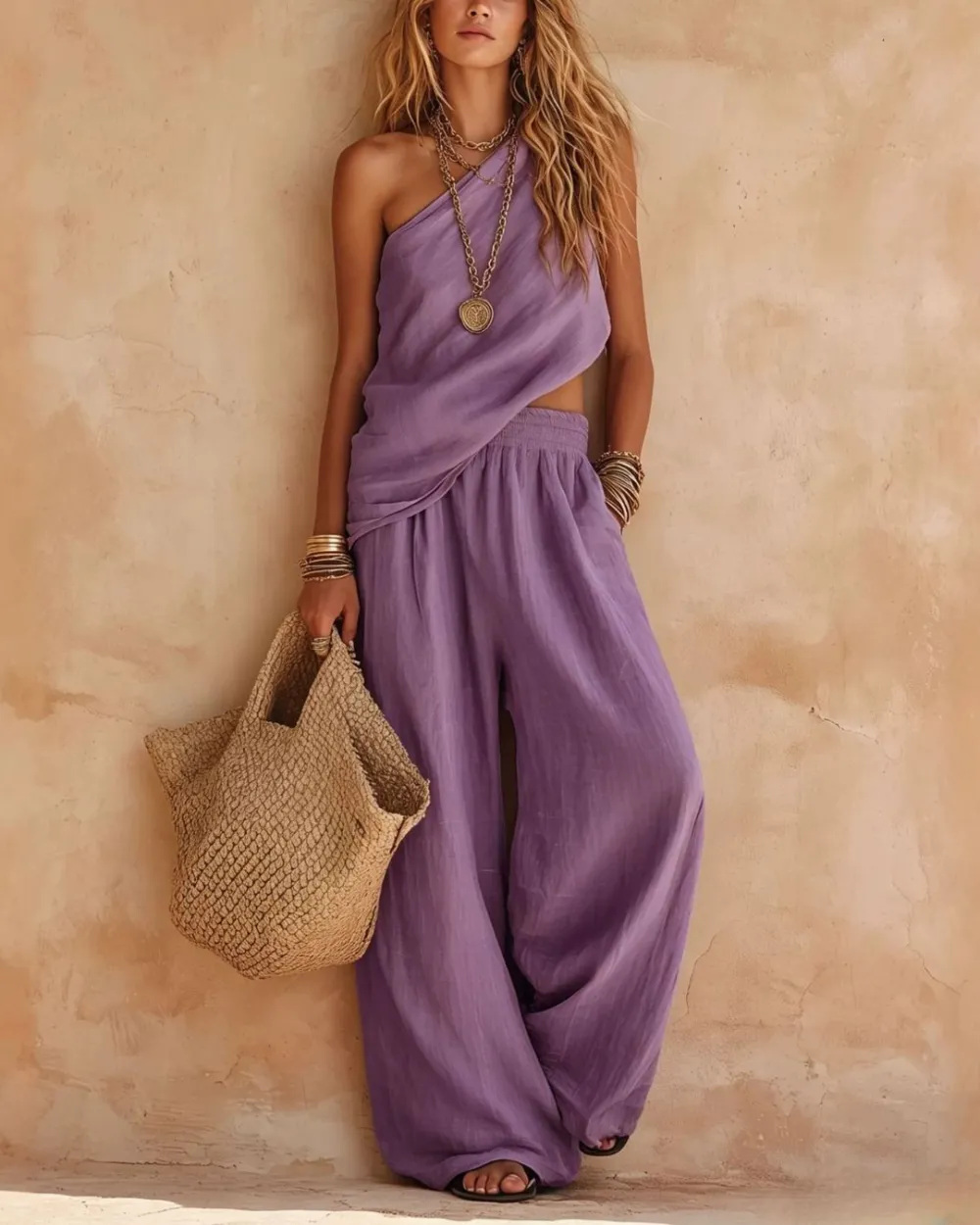 Casual One-Shoulder Ruched Set