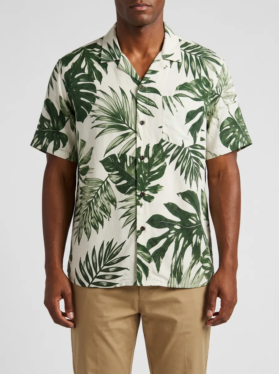 Men's Tropical Summer Vacation Green Monstera Leaf Printed Shirt