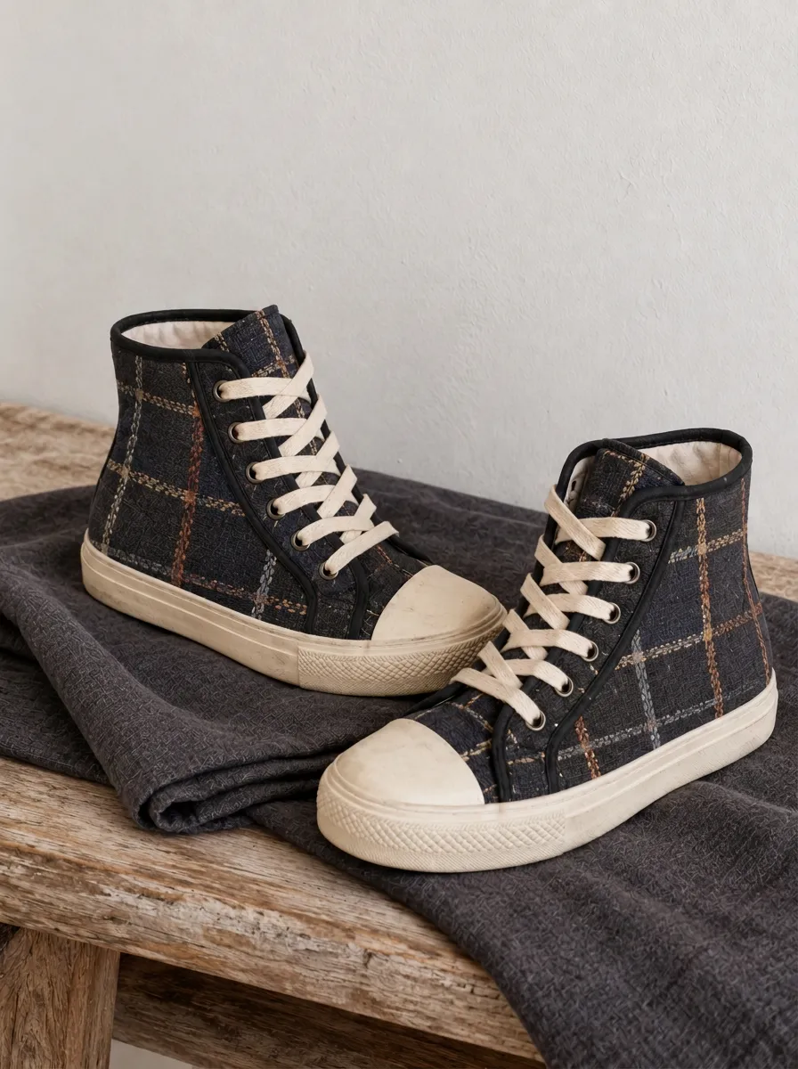 Men's Refined Plaid Pattern Dark Patterned Canvas Shoes