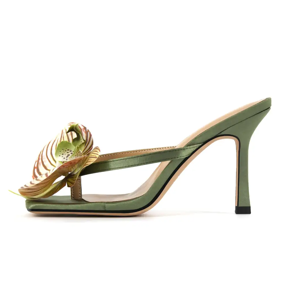 Square Toe Flower Thong Mule Sandals