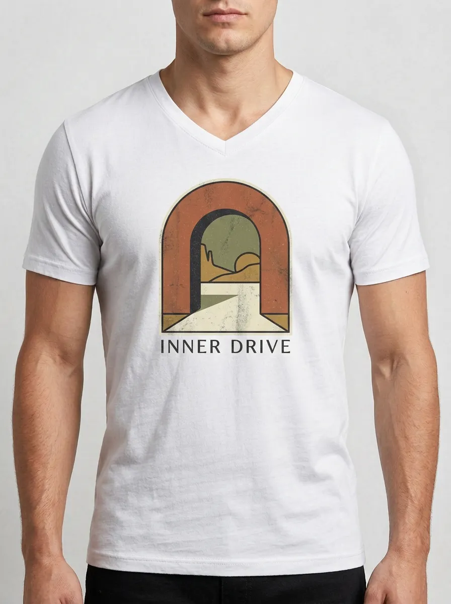 Men's Inner Drive Desert Arch Graphic Printed V-Neck T-Shirt