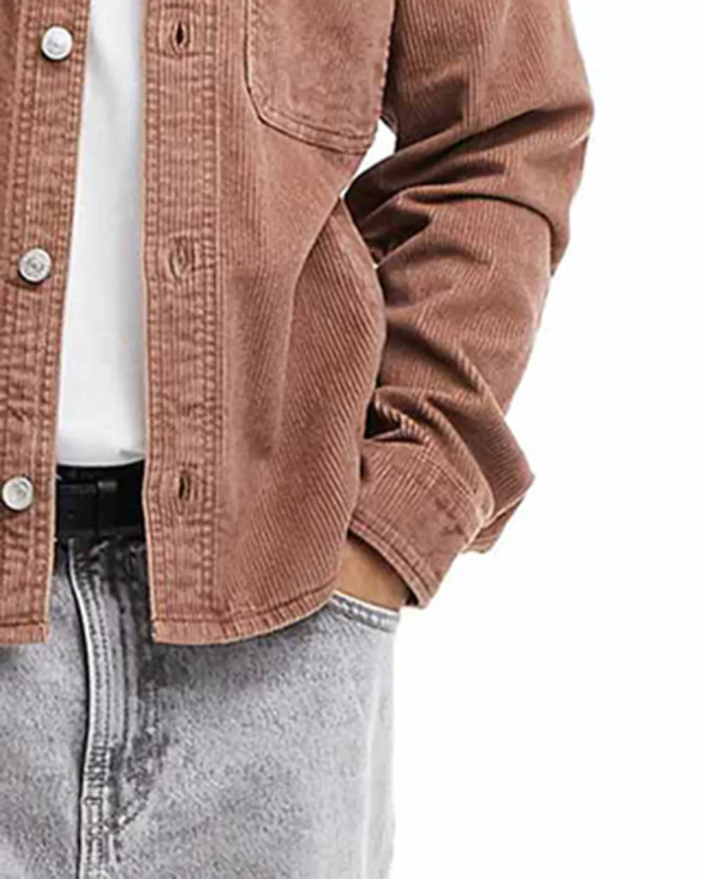 Cord Shirt Jacket In Rust