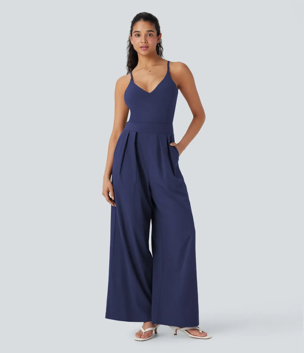 Breezeful Wide Leg Quick Dry Casual Slip Jumpsuit with Pockets-Easy Peezy Edition