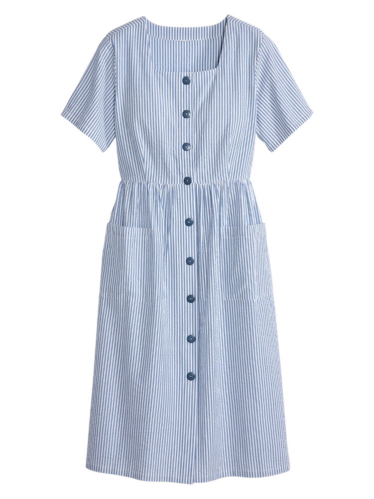 Button-Front Seersucker Dress