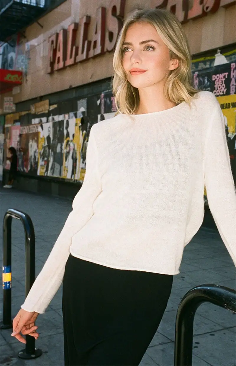 John Galt White Basic Relaxed Sweater