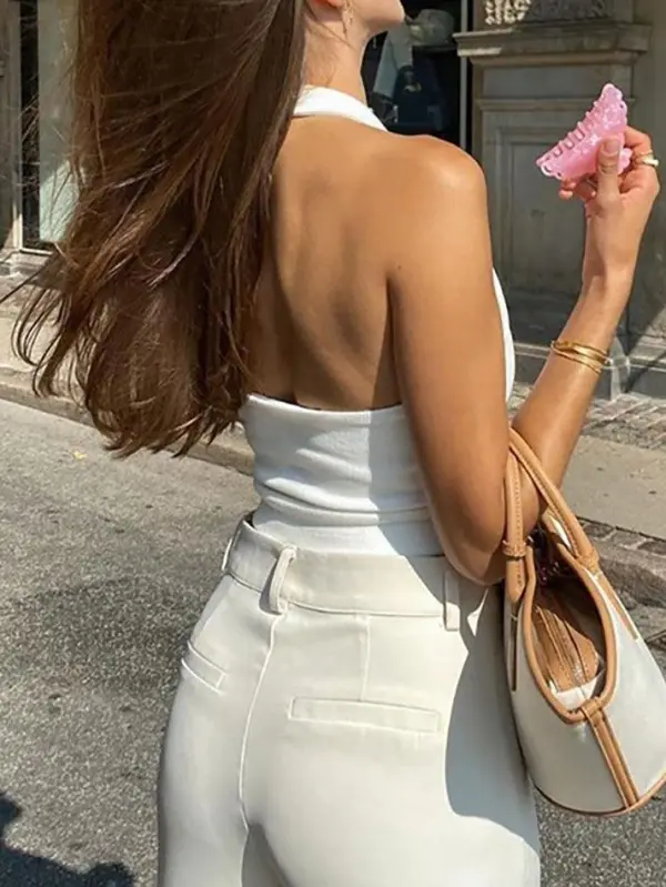 Halter U-Neck Ribbed Slim-Fit Tank Top