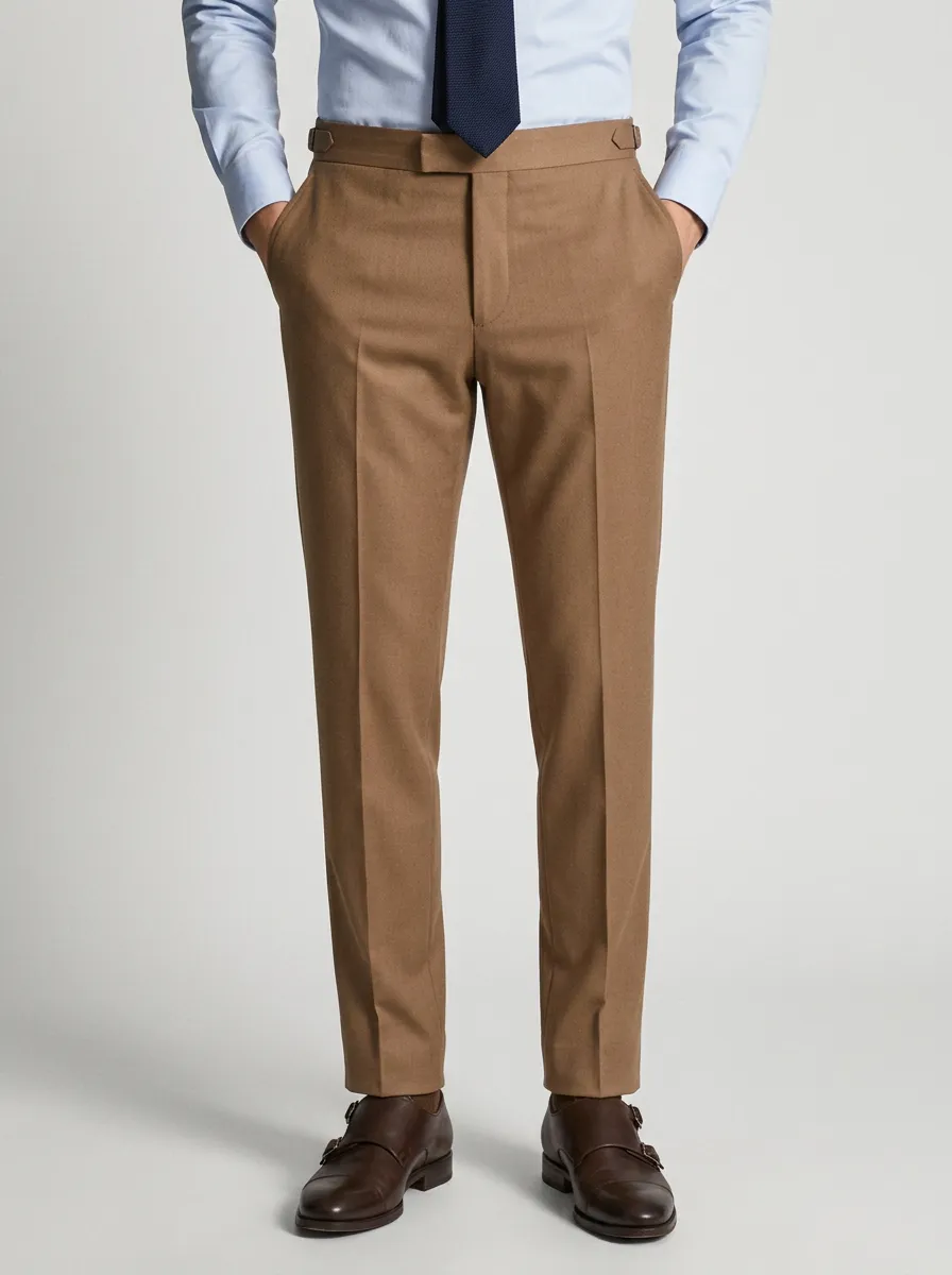 Side-Adjuster Straight-Leg Pressed-Crease Men's Tailored Suit Trousers