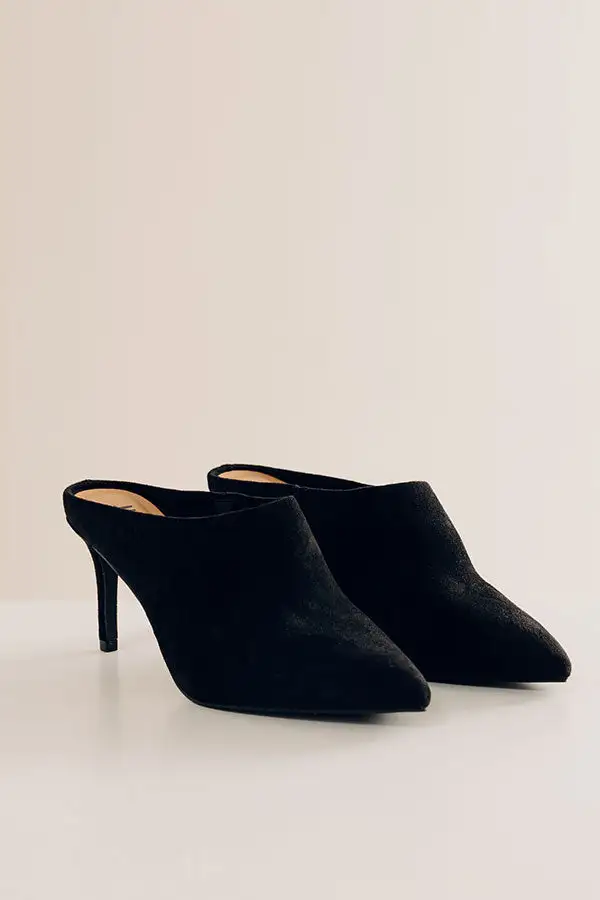 Faux Suede Pointed Toe Slip On Mules