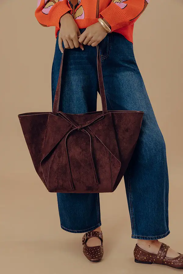 Bow-Detail Faux Suede Tote Bag