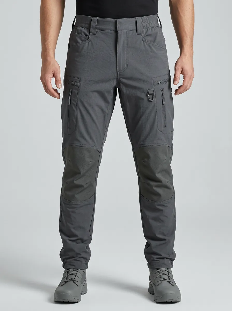 Men's Tactical D-Ring Zip-Thigh-Pocket Knee-Panel Straight-Leg Cargo Pants