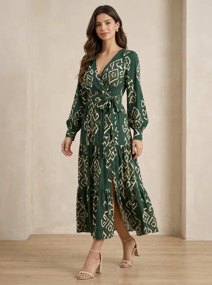 Women's Elegant Casual Geometric Ikat Print Maxi Dress