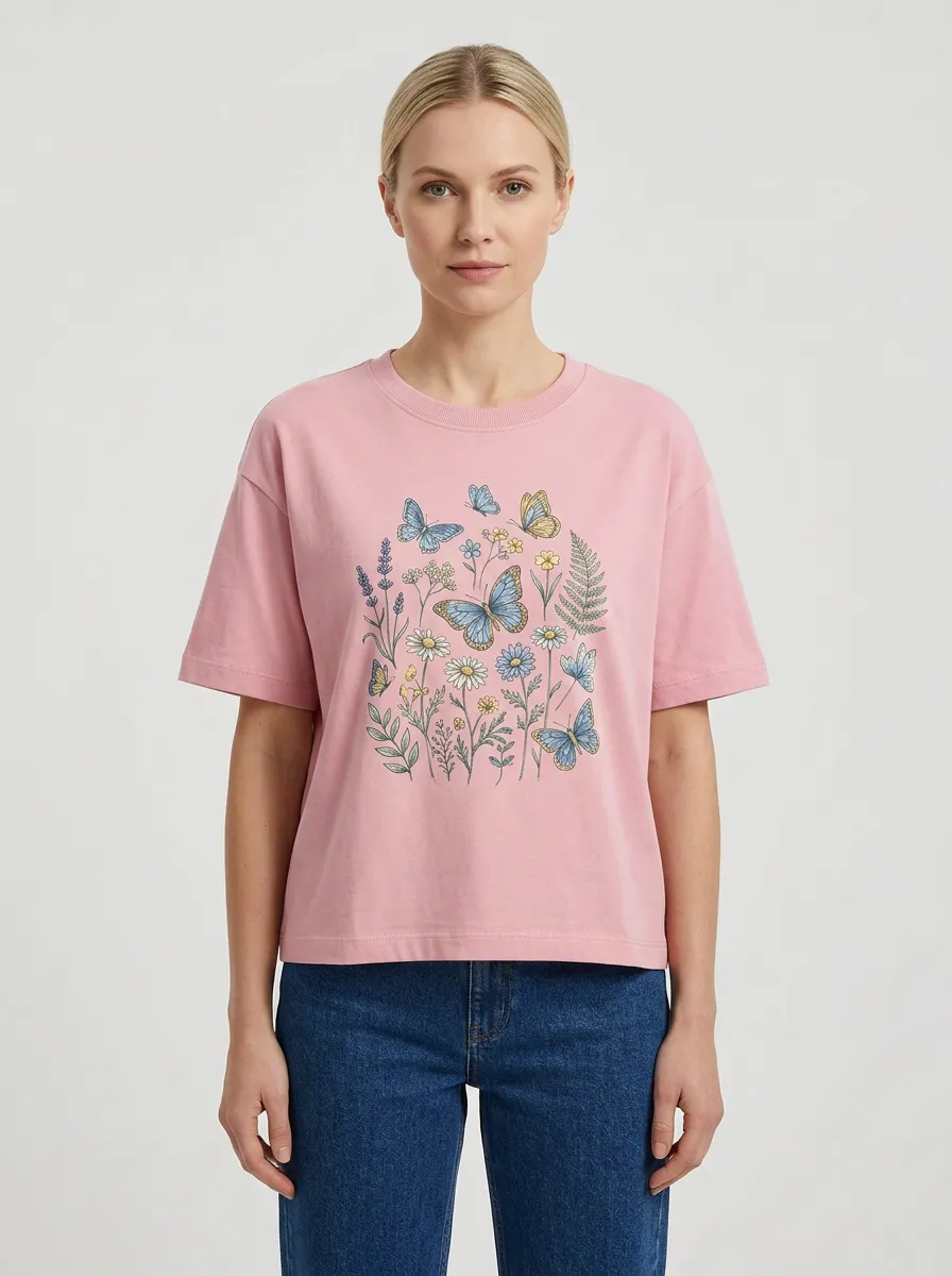 Women's Crew-Neck Graphic Floral T-Shirt