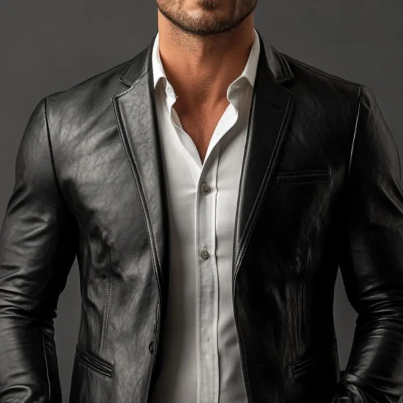 Structured Button Leather Blazer