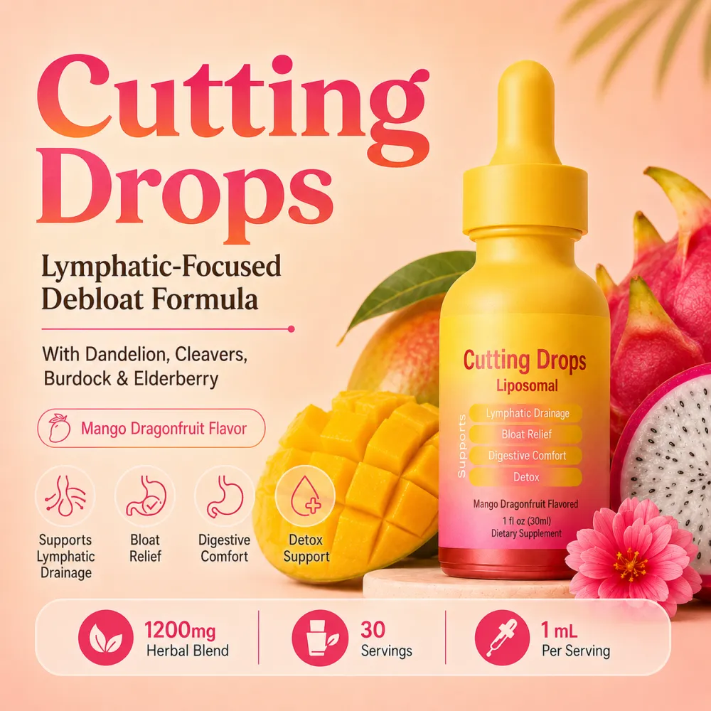 Cutting Drops – Lymphatic-Focused Debloat Formula with Dandelion, Cleavers, Burdock & Elderberry, Mango Dragonfruit Flavor