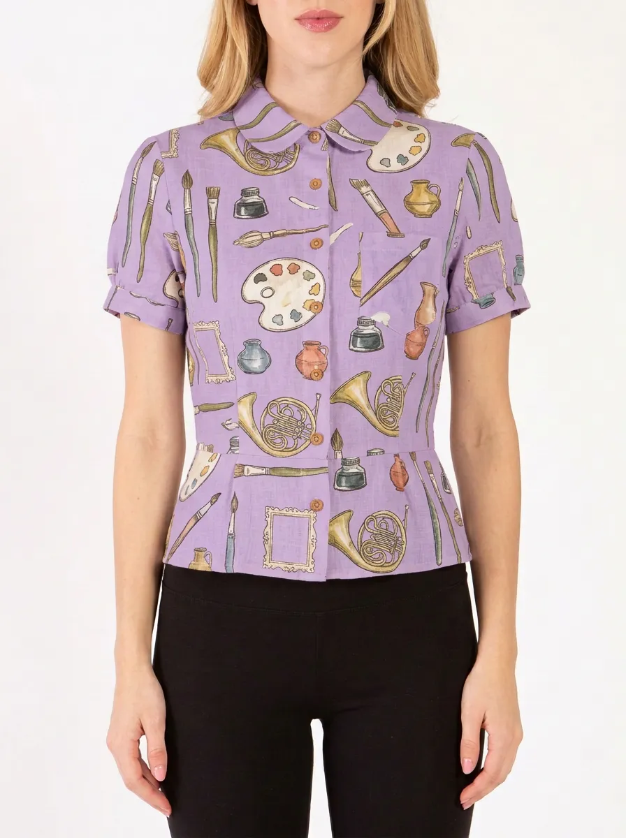 Women's Artist Hobbyist Paintbrush Palette Printed Blouse