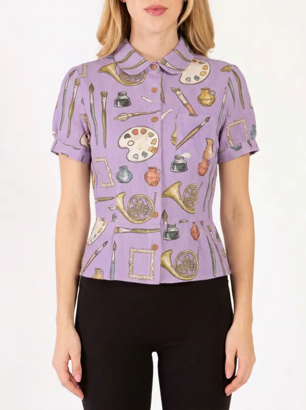 Women's Artist Hobbyist Paintbrush Palette Printed Blouse