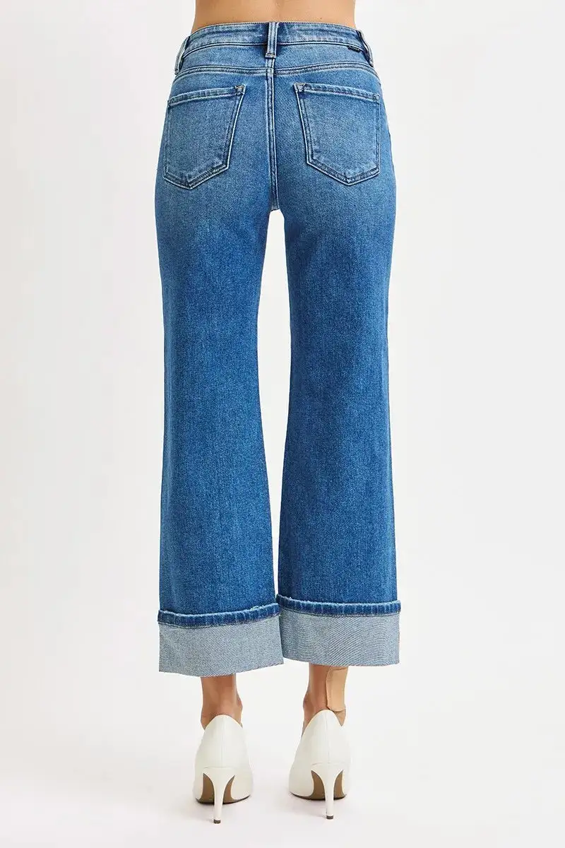 Modern Mid Rise Straight Leg Cuffed Denim Jeans