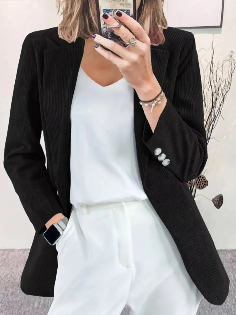 Lapel-Collar Corduroy Blazer